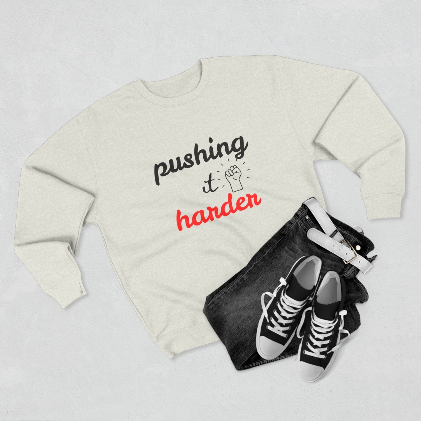 Motivational Crewneck Sweatshirt - "Pushing It Harder" - Workout Gear, Athleisure, Casual Wear, Gift for Fitness Lovers, Encouragement [...]