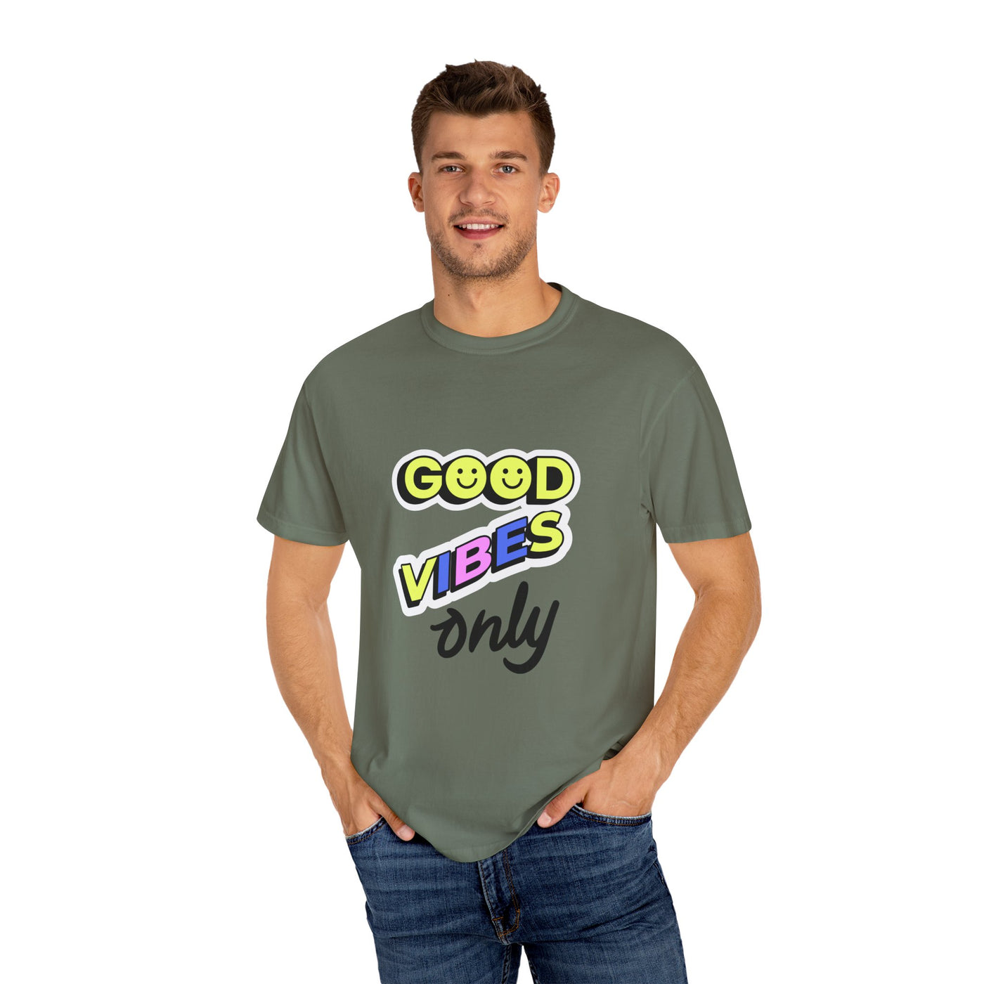 Good Vibes Only Garment-Dyed T-Shirt, Unisex Graphic Tee, Summer Fashion, Festival Outfit, Chill Casual Wear