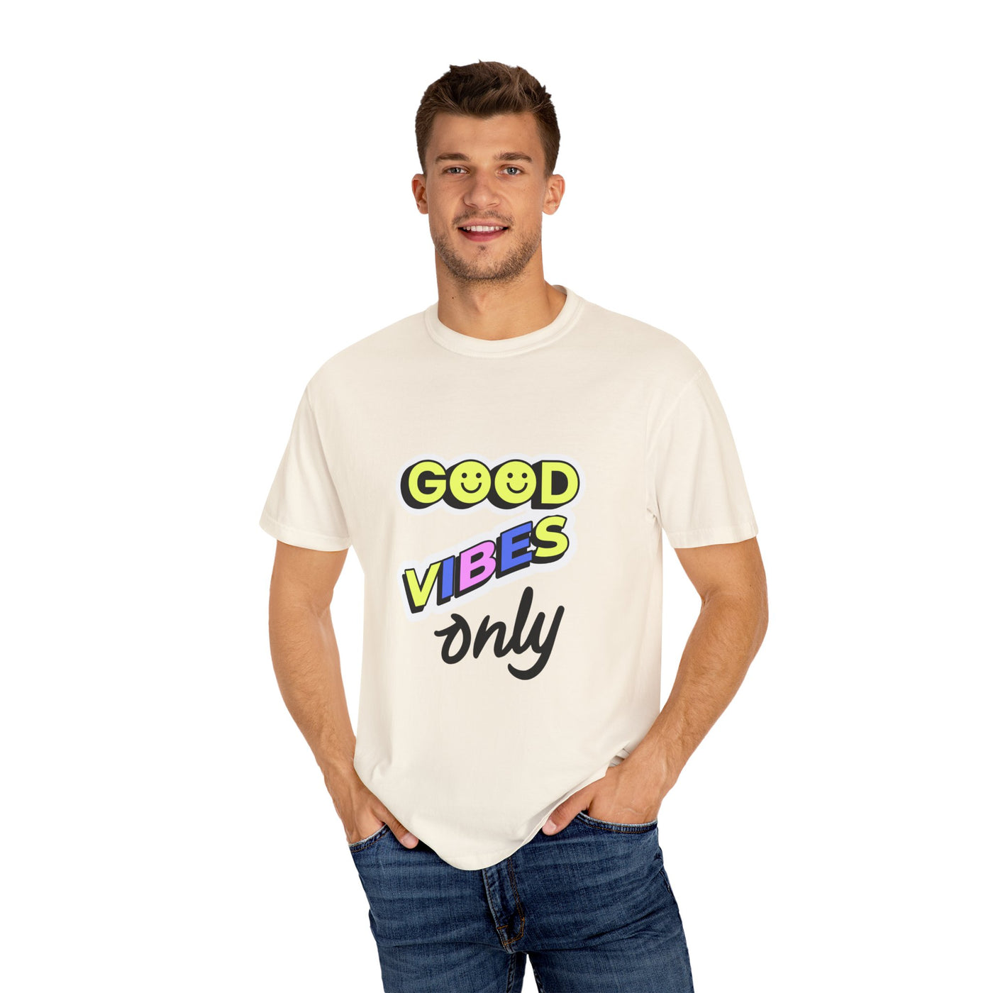 Good Vibes Only Garment-Dyed T-Shirt, Unisex Graphic Tee, Summer Fashion, Festival Outfit, Chill Casual Wear