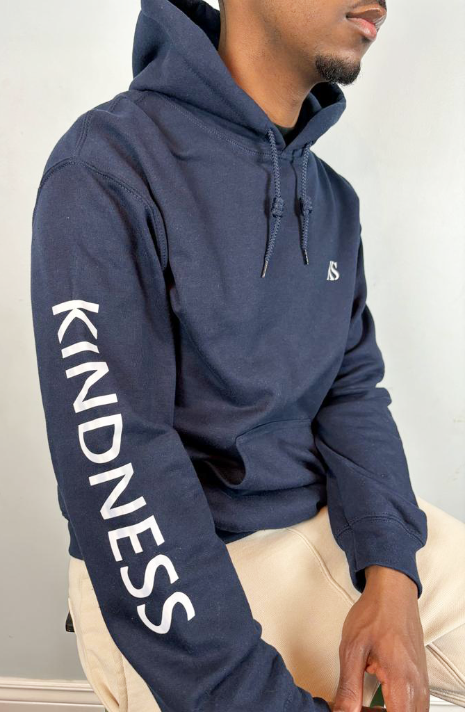 Kindness On Sleeve  Navy Blue Hoodie